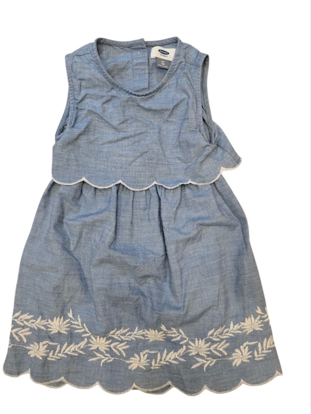 Old Navy Light Blue Sleeveless Chambray Denim Dress with Scallop Hem